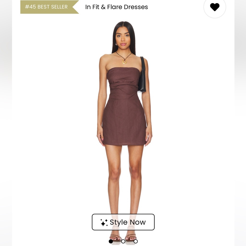 Elegant Strapless Brown linen Dress